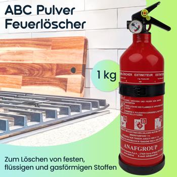 Preview: 2er-Set Effektiver kompakter ABC Pulver Feuerlöscher, 1 kg, Brandklassen 5A 34B C, ideal für Küche, Haushalt, Auto, beim Grillen und Camping