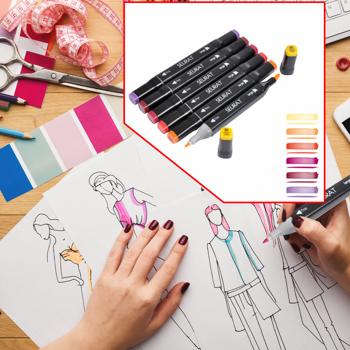 Doppelspitzen-Marker 6er-Set – Ideal für Schule, Uni, Büro, Malen, Zeichnen, Markieren – Warme Farben - Feine & breite Spitze – Textmarker & Filzstifte