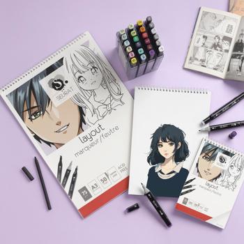 Preview: Layoutmarker-Spiralblock - 50 A3-Seiten, 75g/m² Papier, säurefrei - Ideal für Modezeichnungen, Mangas & Architektur-Designs - Robust gebunden