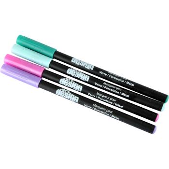 Pastell-Marker Set 4 Stifte - für Glas, Keramik & Metall - zum Verzieren von DIY-Projekten, Geschenken, Deko - frühlingshafte Farben