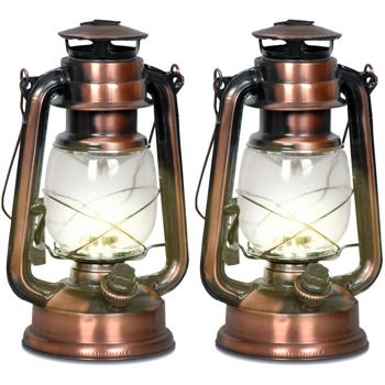 Preview: 2er Set Sturmlaterne LED (kupferfarben, 25cm) dimmbar, warmweisses Licht – Klassische Laterne mit modernster LED-Technik, batteriebetrieben