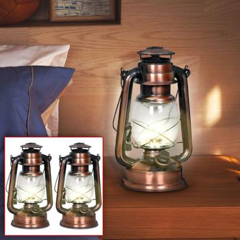 2er Set Sturmlaterne LED (kupferfarben, 25cm) dimmbar, warmweisses Licht – Klassische Laterne mit modernster LED-Technik, batteriebetrieben