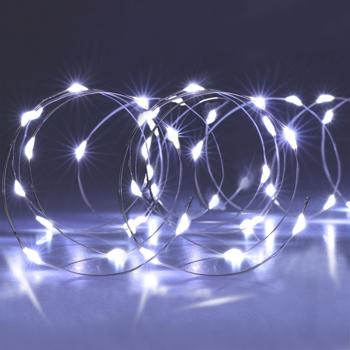 Preview: 2er-Set Lichter Silberdraht - Indoor Weihnachtsdekoration & ganzjährige Zimmer Deko - 20 hell-weisse LEDs - batteriebetrieben 95cm Länge