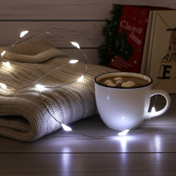 Preview: 2er-Set Lichter Silberdraht - Indoor Weihnachtsdekoration & ganzjährige Zimmer Deko - 20 hell-weisse LEDs - batteriebetrieben 95cm Länge