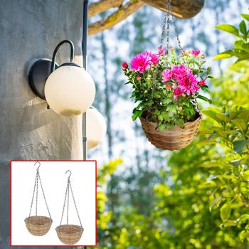 2er-Set Hängeblumentopf Weidengeflecht - Blumenampel mit Kette & Haken - 30x16,5cm - Braun/Silber - Vintage Deko für Balkon, Terrasse & Wohnzimmer