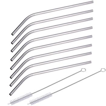 Edelstahl-Trinkhalme 8er-Set - Wiederverwendbar, spülmaschinenfest & gebogen - Inkl. 2 Reinigungsbürsten, Ø 6 x 215 mm - Für Cocktails, Säfte & Zuhause