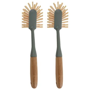 2er-Set Spülbürste Bambusgriff - effektive Geschirreinigung für Küche & Haushalt - ergonomisch, langlebig, schonend - 28x7x6cm