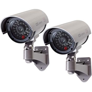 2er-Set Abschreckung pur: Dummy Überwachungskamera (grau)mit Signal-LED – Täuschend echte Kamera-Attrappe (IP44) für mehr Sicherheit rund ums Haus