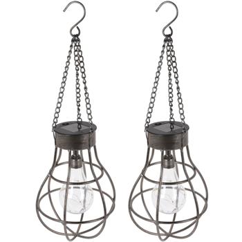 2er-Set Industrielle Solarlampe aus Metall, Pendelleuchte, Haken: (18,5x18,5x27 cm), für Garten, Balkon, Terrasse, Vintage-Look, langlebig
