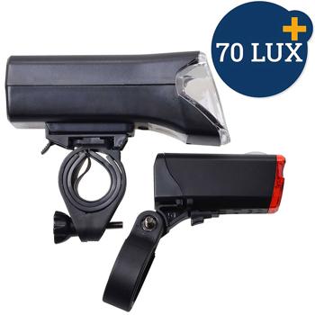 Preview: Velolicht-Set Schwarz - LED Fahrradlampen für sichere Fahrten bei jedem Wetter - 3 Helligkeitsstufen, IPX3/IPX4, Front- & Rücklicht