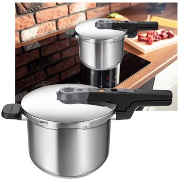 Preview: Hochwertiger Schnellkochtopf aus Edelstahl, 6 Liter, Ø 25 cm, mit Sicherheitsventil – energiesparend, robust & ideal für schnelles, schonendes Kochen