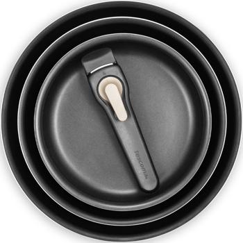 Preview: Multifunktionales Bratpfannen-Set (3-teilig) mit abnehmbarem Griff: Antihaftbeschichtung, schwarz –  ideal zum Braten, Schmoren & Backen