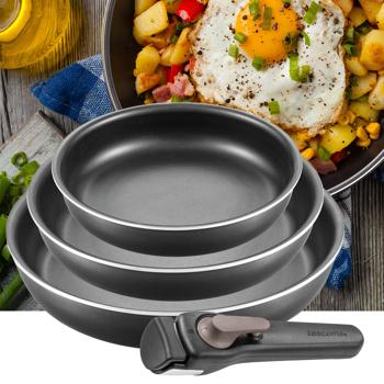 Multifunktionales Bratpfannen-Set (3-teilig) mit abnehmbarem Griff: Antihaftbeschichtung, schwarz –  ideal zum Braten, Schmoren & Backen