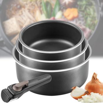 Komfortables Kochtopf-Set, 3er, schwarz, abnehmbarer Griff – 1,2L, 1,8L, 2,5L, Antihaft, für alle Herdarten & Backofen geeignet