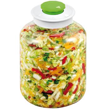 Preview: Grosses Fermentierglas (5 Liter) mit Entlüftungsventil: Ideal für Sauerkraut, Kimchi & Co. -  Einfaches & sicheres Fermentieren