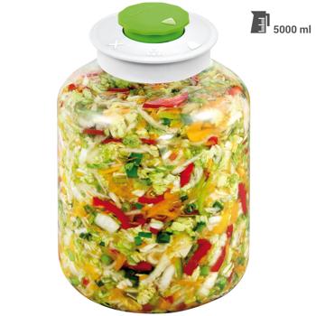 Preview: Grosses Fermentierglas (5 Liter) mit Entlüftungsventil: Ideal für Sauerkraut, Kimchi & Co. -  Einfaches & sicheres Fermentieren