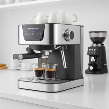 Profi Siebträger Kaffeemaschine, 19 bar, rostfreier Edelstahl, Wärmeplatte für Tassen, Milchschaumdüse f. Cappuccino, Latte Macchiato