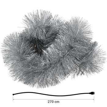 Preview: 2er-Set LED-Lametta Girlande silber, 2,7m - Moderner Christbaumschmuck mit Timer-Funktion - Energieeffizient, batteriebetrieben & IP44