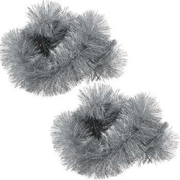 Preview: 2er-Set LED-Lametta Girlande silber, 2,7m - Moderner Christbaumschmuck mit Timer-Funktion - Energieeffizient, batteriebetrieben & IP44