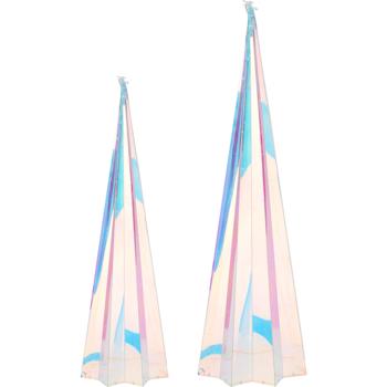 Preview: 2er-Set Regenbogen-Pyramide mit sternförmigem Sockel - 40/50 kaltweisse Micro-LEDs, Timer (6/18h) - Deko für Zuhause & Partys, batteriebetrieben