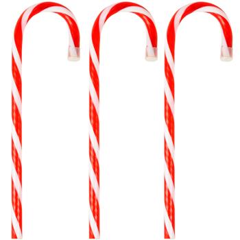 Preview: 3er-Set LED-Zuckerstange – rot-weisse Weihnachtsdekoration mit 11 warmweissen LEDs – 5 Lichtfunktionen, batteriebetrieben, 13x1.8x45 cm