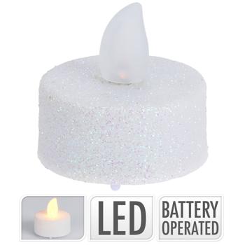 Preview: LED-Teelichter 12er-Set – Weiss-Glitzer & Batteriebetrieben – 3.8x4cm – Ideal für Weihnachtsdeko & Ambiente – CR2032 Batterien inklusive