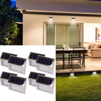 Solar-LED-Aussenwandleuchte aus Edelstahl 8er-Set - Automatische Dämmerungsfunktion, IP44 Spritzwasserschutz - Ideal für Garten, Hauseingang & Treppen