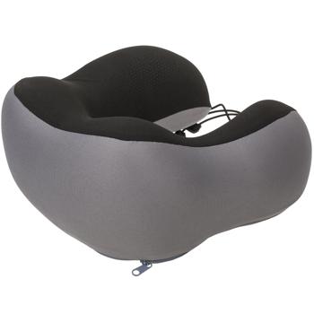 Preview: Nackenkissen Memory Foam - Ergonomisch mit Haltekordel - Lindert Nackenverspannungen - Für Reisen, Bus, Bahn, Flug - Bezug abnehm- & waschbar - Grau-Schwarz