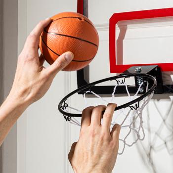 Preview: Mini-Basketballkorb - Einhängen an Zimmertür/Hauswand - 45x30 cm Brett - 20 cm Netz - Mit elastischer Federung & Basketball - Ideal für Kinder, Büro
