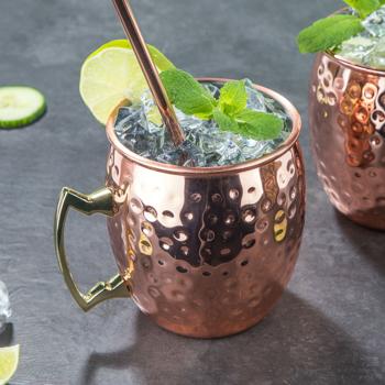 Preview: Klassische Moscow Mule Becher, 2 Stück inklusive Trinkhalme, 500ml