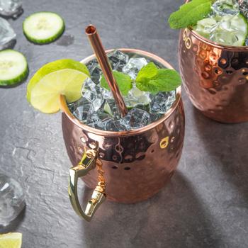 Preview: Klassische Moscow Mule Becher, 2 Stück inklusive Trinkhalme, 500ml