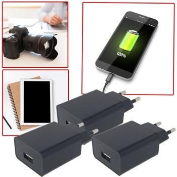 3er-Set USB-A-Ladegerät 10W schwarz - Vielseitiges Laden für Smartphones Tablets Kameras - Kompaktes Netzteil 100-240V 5V DC
