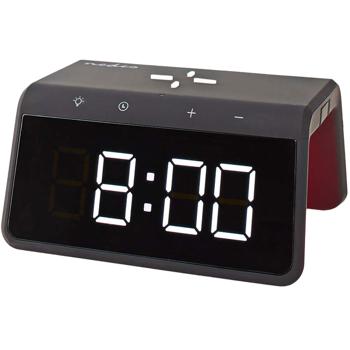 Preview: Wecker mit kabelloser Ladestation - Nachtlicht 8 Farben & Qi-Ladefunktion für Handy - USB-A-Anschluss, 2 Alarmzeiten, dimmbares Display, schwarz