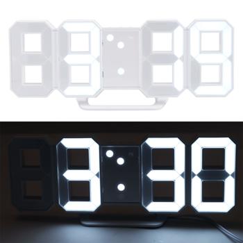 Moderne digitale 3D LED-Tisch- & Wanduhr mit Wecker, 7-Segment-Ziffern, dimmbar, zum Aufstellen oder Aufhängen, 21,5 x 7,3 cm, weiss