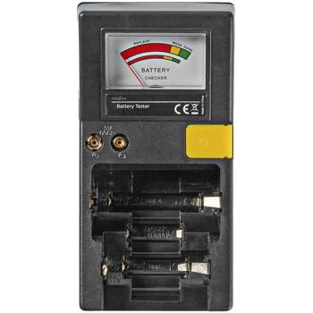Preview: Batterietester - Schnelle Kontrolle von AAA-, AA-, C-, D-, 9 V-Batterien & Knopfzellen - Farbliche Anzeige des Ladestatus - Kompakt & robust