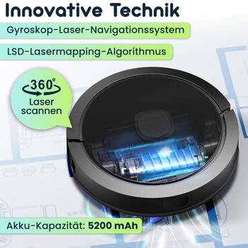 Preview: Saugroboter mit Wischfunktion, SmartLife App-Steuerung, Ladestation, Laser-Navigation, für Hartböden (Laminat, Parkett, Fliesen), Teppiche, Haare