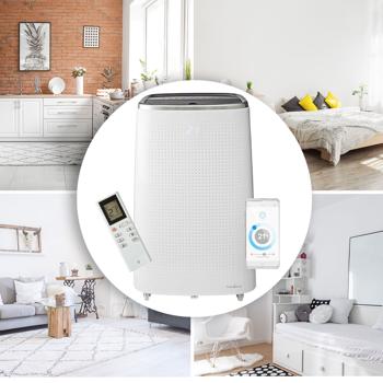 Preview: Mobile 14.000 BTU Klimaanlage - weiss, Top Kühlung & Entfeuchtung mit App-Steuerung - Leistungsstark und flexibel auf Rollen