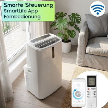 Preview: Mobile Klimaanlage mit 12.000 BTU, leistungsstark & leise, mit Entfeuchter, Timer & App-Steuerung, auf Rollen für flexiblen Einsatz in jedem Raum