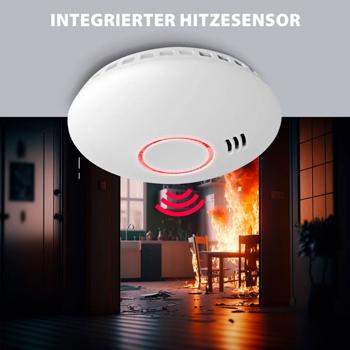 Preview: Vernetzbarer Funkrauchmelder mit Hitzesensor, 85dB