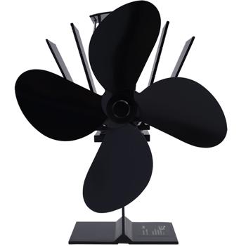 Preview: Effizienter, stromloser Kaminventilator aus Aluminium, schwarz, mit 4 Lüfterblättern – leise, energiesparend & für Temperaturen 65°C bis 345°C