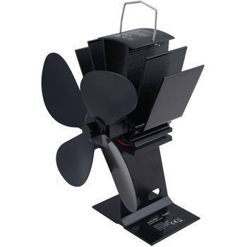 Preview: Effizienter, stromloser Kaminventilator aus Aluminium, schwarz, mit 4 Lüfterblättern – leise, energiesparend & für Temperaturen 65°C bis 345°C