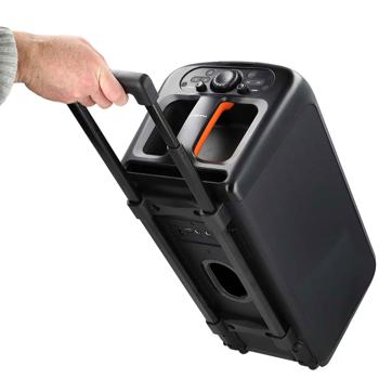 Preview: Hochwertiger grosser Bluetooth Lautsprecher mit Beleuchtung, Subwoofer und Mikrofon-/Gitarreneingang, Karaoke Box, Kabelloser Trolley-Lautsprecher, AUX, USB