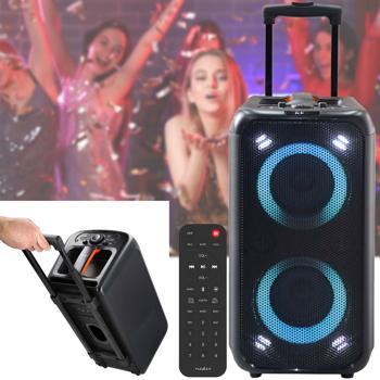 Preview: Hochwertiger grosser Bluetooth Lautsprecher mit Beleuchtung, Subwoofer und Mikrofon-/Gitarreneingang, Karaoke Box, Kabelloser Trolley-Lautsprecher, AUX, USB