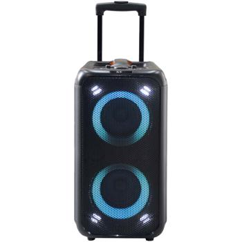 Hochwertiger grosser Bluetooth Lautsprecher mit Beleuchtung, Subwoofer und Mikrofon-/Gitarreneingang, Karaoke Box, Kabelloser Trolley-Lautsprecher, AUX, USB