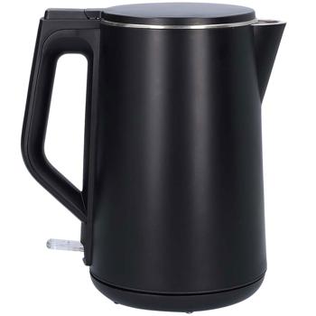 Preview: Eleganter, doppelwandiger Wasserkocher in Schwarz, 1,5L – Robust, pflegeleicht & energiesparend – Stilvolles Küchenhighlight