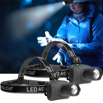 2er-Set Stirnlampe - Flexibles Kopfband, Zoom, 3 Modi, 60 Lumen LED - IP44 Spritzwasserschutz - Ideal für Outdoor, Wandern, Joggen