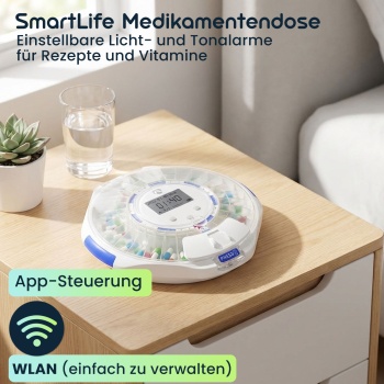 Preview: SmartLife Medikamentendose, WLAN, App Steuerung/Überwachung, 28 Fächer, LCD-Display - Nie mehr Pillen vergessen - Top-Sicherheit + Kontrolle