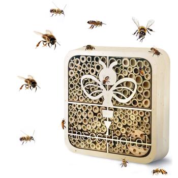 Preview: 2er-Set Hochwertiges Insektenhotel ’’Biene’’, kinderfreundlich, Naturholz, 20 x 20 x 7 cm, betet Wildbienen, Hummeln & Co. ein sicheres Zuhause