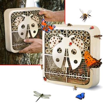 Preview: 2er-Set Einzigartiges Marienkäfer-Insektenhotel, Naturholz, 20x20x7cm – kinderfreundliches & originelles Design, liebevolles Zuhause für Nützlinge