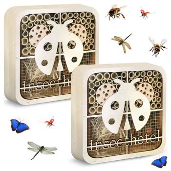 2er-Set Einzigartiges Marienkäfer-Insektenhotel, Naturholz, 20x20x7cm – kinderfreundliches & originelles Design, liebevolles Zuhause für Nützlinge